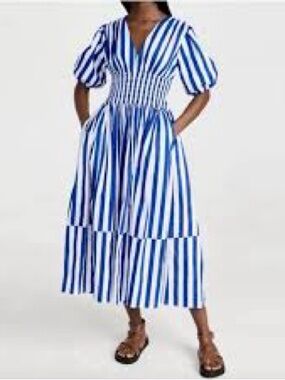AYR Extra Extra midi dress in the Marais Blue Regatta Strip like new
